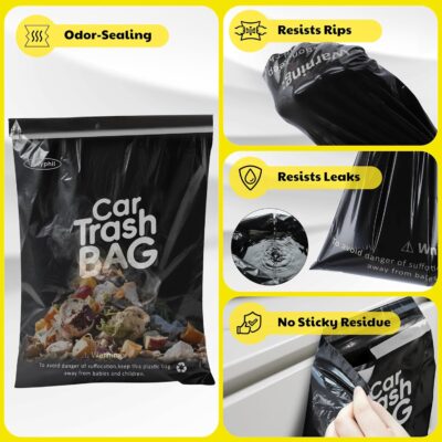 50 Bags Tidyphil Hanging Car Trash Bags Disposable, Leak-proof, Odor Seal. 2 Gallon Car Garbage Bags. Alternative to Car Trash Can, Easy Stick-On Car Garbage Can for Car,SUV, Truck, Vehicle, Stroller. - Image 6