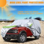 Waterproof Car Covers Replace for 2021-2025 Ford Bronco 2 Door, 6 Layers Silver All Weather Car Cover with Zipper Door & Windproof Bands for Snow Rain Dust Hail Protection - Image 6