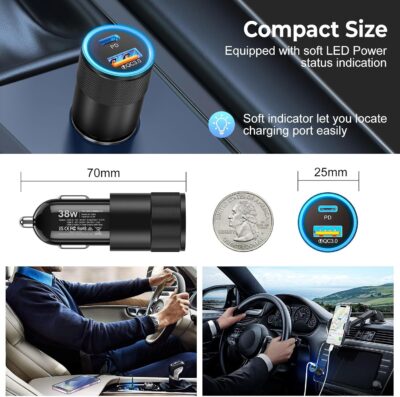6 Pack USB C Car Charger, Ancekoy 38W Dual USB-C + USB-A Car Charger Adapter Fast Charge PD/QC 3.0 Cigarette Lighter Adapter USB Charger Plug for iPhone 17/16/15/14/13/12/11/Pro Max, iPad, Samsung - Image 5