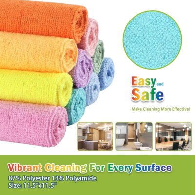 AIDEA Microfiber Cleaning Cloth, 20PK, Colorful Lint-Free Vibrant Cleaning Rags, Microfiber Towels for Cars, Wash Cloths, Dusting Cloth for Home, Window, Cleaning Supplies, 11.5"×11.5" - Image 6