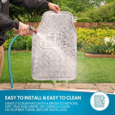 BDK Metallic Chrome Car Floor Mats All Weather Versatile Fit Automotive Floor Mats for Cars SUVs, Floor Mat for Trucks, Car Mats Full Set Front & Rear, Non-Slip Shiny Durable Heavy Duty - Silver - Image 9