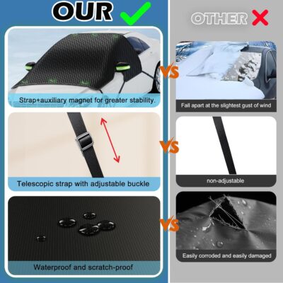 Large Car Windshield Cover for Ice and Snow - Automotive Windshield Snow Covers with Side Window & Rearview Mirror Protector, Winter Magnetic Car Anti-Snow Cover, Universal for Most Cars,Sedan,SUV - Image 5