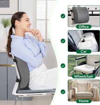 Lumbar Support Pillow for Office Chair and Car,Back Support for Office Chair,Charcoal Memory Foam Back Cushion with Breathable Mesh Cover,Double Adjustable Straps,Grey - Image 7