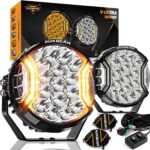 Auxbeam V-Ultra Series 7 Inch Round Off-Road Lights, Amber DRL Light Bar, 270 Degree Side Shooter LED Pods, 226W 26800LM Offroad Driving Lights with Protective Covers, Pair