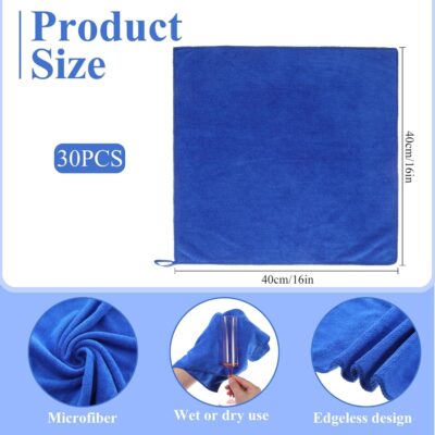 SHENLI 30Pack Edgeless Microfiber Towels for Car Detailing, 16x16 Inch Dark Blue Detailing Drying Wash Polishing Ultra-Absorbent Lint-Free Cleaning Cloths for Cars Windows Cleaning Household Supplies - Image 2