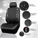 CAR PASS Leather Bling Diamond Car Seat Covers Full Set, Shining Rhinestone Waterproof Durable Rear with Zipper, Universal Fit Automotive Glitter Crystal Sparkle Strip for Cute Women Girly Black - Image 9