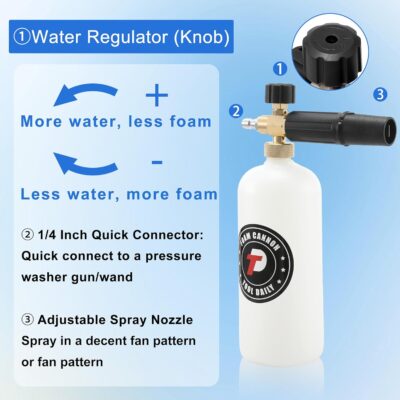 Tool Daily Foam Cannon with Dual Connector Accessory, 1/4 Inch Quick Connector, 5 Pressure Washer Nozzle Tips, 1 Liter - Image 5