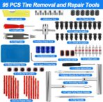 Tire Plug Kit, 95 PCS Tubeless Tire Repair Kit with Heavy-Duty Metal T-Handle Tools, Repair Strips, Screw-in Repair Plugs, Valve Core Tool, Caps & Storage Case for Car SUV Motorcycle ATV - Image 2