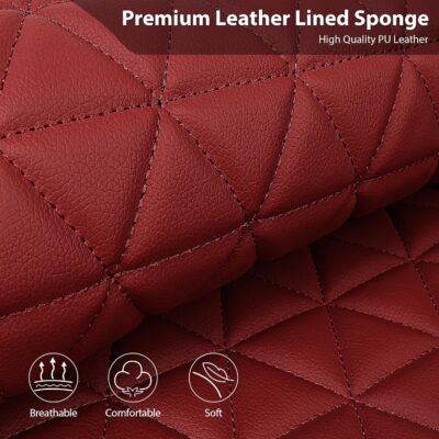 CAR PASS Bling Diamond Burgundy Leather Car Seat Covers Full Sets Interior Sets, Waterproof Shining Glitter Sparkly Crystal Universal Armrest Fit Automotive Truck SUV Cute Women Girl, Red Rhinestone - Image 5