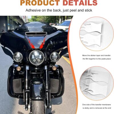 4 PCS Car Flame Reflective Sticker, Waterproof Racing Sports Flame Stripe Decal, Self Adhesive Bumper Decals Safety Stickers for Car Mirror Motorcycle Helmet, Car Accessories (Red) - Image 3