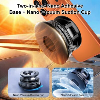 Black Magnetic Phone Holder for Car, Vacuum Suction & 3000gf Magnet, 360° Adjustable Dashboard Mount, Compatible with iPhone & Android - Image 4