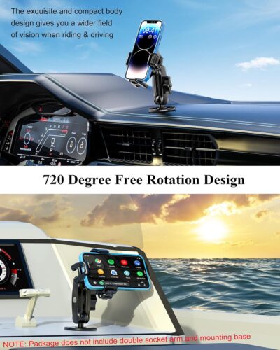 BRCOVAN 1'' Ball Phone Mount Holder with Vibration Dampener, Compatible with RAM Mounts B Size Double Socket Arm, Adjustable fit 5.4-7.2'' Phone, for Motorcycle ATV UTV Car Bike Boat Truck Scooter - Image 8