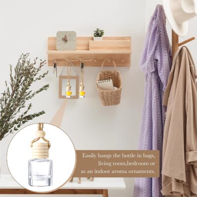BBTO 200 Pcs Hanging Car Diffuser Bottles Bulk, Empty Clear Glass Air Freshener Bottles with Wooden Cap for Perfume Essential Oils Fragrance Aromatherapy Ornament(Cylinder) - Image 6