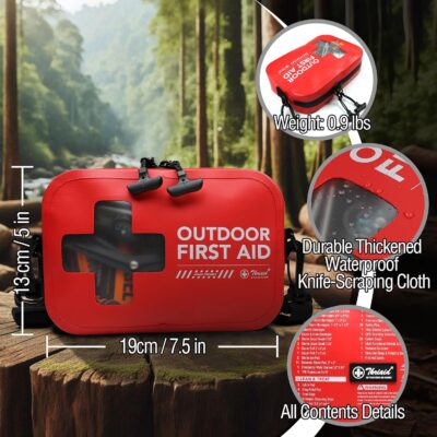 152 PCS Waterproof First Aid Kit, Portable Small Boat Dry Bag Bug Out Bags, Emergency Medical Kit Ideal for Boating, Camping, Fishing, Kayaking, Floating, Red - Image 7