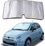 The Original Windshield Sun Shade Compatible with Fiat 500 2010-2025+ Abarth 595 2014-2024 Car Windshield Reflective Sunshade Protector Sun Shade Accessories (Silver)