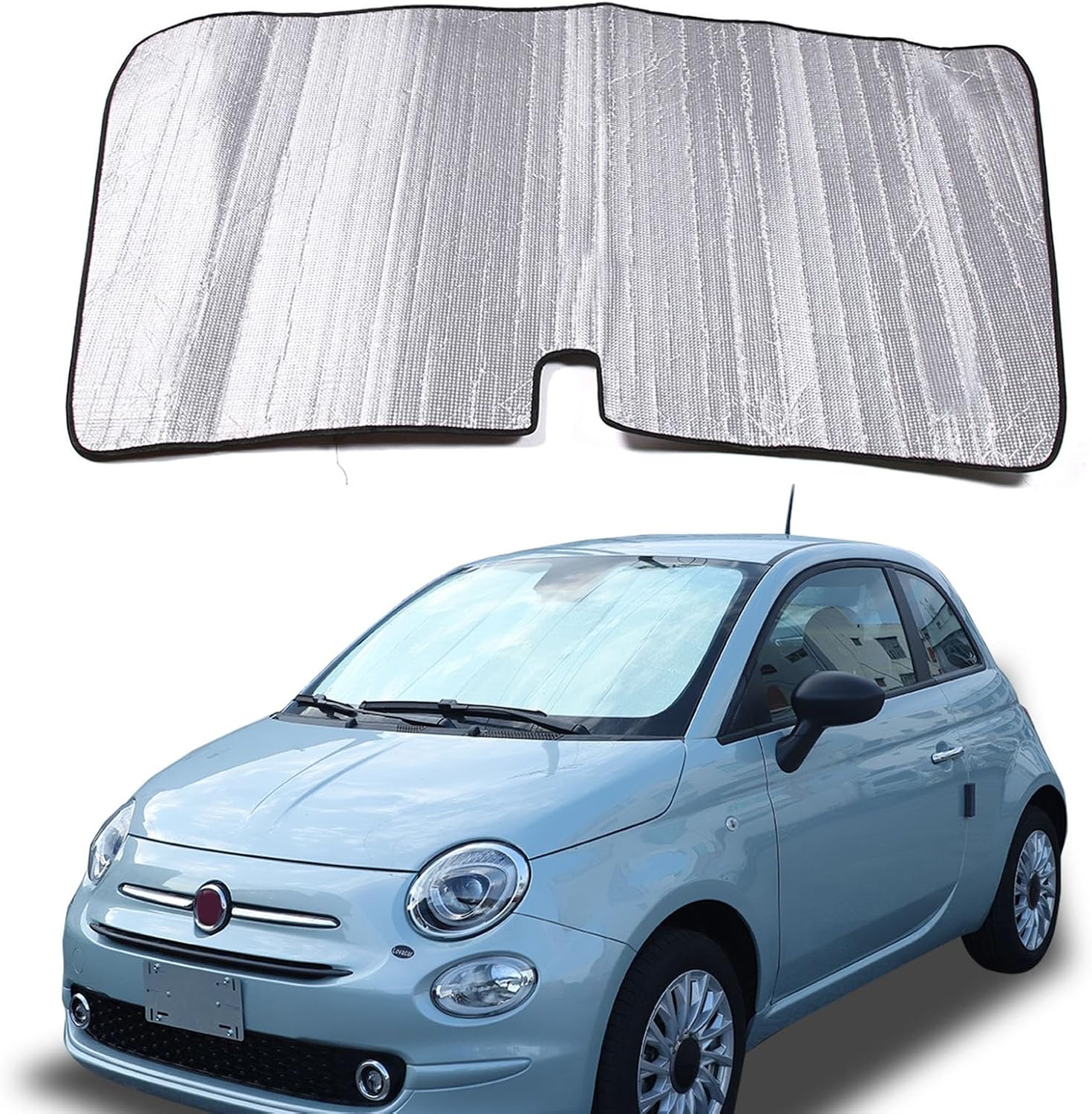 81Ve8p8r-bL._AC_SL1500_.jpg The Original Windshield Sun Shade Compatible with Fiat 500 2010-2025+ Abarth 595 2014-2024 Car Windshield Reflective Sunshade Protector Sun Shade Accessories (Silver) - Image 1