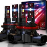 9005+H11 Light Bulbs, HB3+H8/H9 Fog Bulbs Combo 6500K Xenon White Extremely Bright Wireless Fanless (Pack of 4)