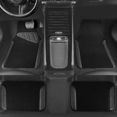 CAR PASS Microfiber Leather Steering Wheel Cover and Waterproof Car Floor Mats,Universal Car Combo Fit for 95% Sedan,SUV,Cars,14.5-15inch Anti-Slip Safety Comfortable Faux Leather Design(Solid Black) - Image 8