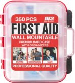 M2 BASICS Professional 350 Piece First Aid Kit, Wall Mountable Dual Layer Hard Case for Business, Home, Car, Vehicle & Work
