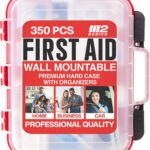 M2 BASICS Professional 350 Piece First Aid Kit, Wall Mountable Dual Layer Hard Case for Business, Home, Car, Vehicle & Work