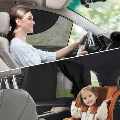 Roberly 4 PCS Magnetic Double Layer Car Window Shade for Baby, 19.7" x 18.9" Front Side Sun Shade 26.4" x 18.1" Rear Curtain with Full/Half Blackout UV Privacy Protection for Car Travel Sleeping Camp - Image 6