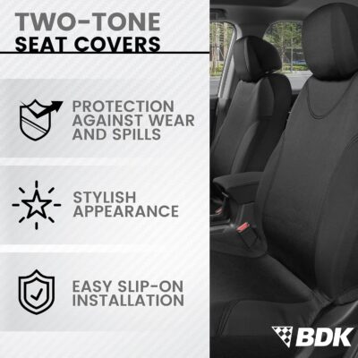 BDK Black Car Seat Covers Full Set - Universal Fit Matching Set Seat Covers for Trucks & Car Seat Protector for SUV - Front Seats, Rear Back Bench, & Headrest Seat Covers for Cars Interior Covers - Image 2