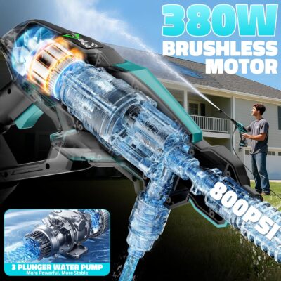 Cordless Pressure Washer Battery Powered, Powerful Handheld Portable Pressure Washer with Brushless Motor, 1 x 4.0Ah Battery & Charger, 6-in-1 Nozzle and Storage Handbag, 3 Power Level for Yard/Car - Image 2