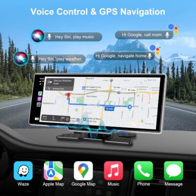10.26" Wireless Carplay Screen for Car with 4K Dash Cam | Portable Car Play & Android Auto Touch Screen, 1080p Backup Camera, Mirror Link, Voice Control, GPS Navigation | for All Cars - Image 3