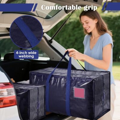 6 Pack Extra Large Heavy Duty Moving Bags with Reinforced Zipper & Wide Handles, Moisture-Resistant Storage Bins Packing Cubes for Clothes, College Dorm, Travel, and Home Organization, Dark Blue - Image 6