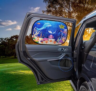 ABSOFINE Car Window Sun Shades for Baby Kids 2 Pack 19"x14", Ocean World Window Shades Sun Blocker Cover, Baby Car Shades for Back Windows with 8 Suction Cups and Storage Bag, Anti Glare & UV - Image 7