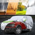 Waterproof Car Covers Replace for 2021-2025 Ford Bronco 2 Door, 6 Layers Silver All Weather Car Cover with Zipper Door & Windproof Bands for Snow Rain Dust Hail Protection - Image 5