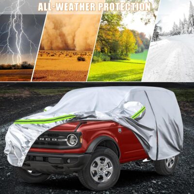 Waterproof Car Covers Replace for 2021-2025 Ford Bronco 2 Door, 6 Layers Silver All Weather Car Cover with Zipper Door & Windproof Bands for Snow Rain Dust Hail Protection - Image 5