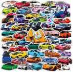 50PCS Super car Stickers for Adult, Racing Car Sticker, Color Waterproof Sports Car Decals, Cool Stickers Suitable for Water Bottles, Laptops, Skateboard,Helmet