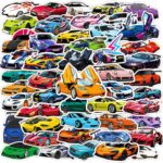50PCS Super car Stickers for Adult, Racing Car Sticker, Color Waterproof Sports Car Decals, Cool Stickers Suitable for Water Bottles, Laptops, Skateboard,Helmet