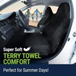 Season Guard Terry Cloth Sweat Towel Seat Cover; Carseat Towel Protector; Great for Gym Workout; Waterproof; Universal Fit for Car SUV Van Truck; EZ fit; Non Slip Grip; Machine Washable; 2pc Black - Image 6