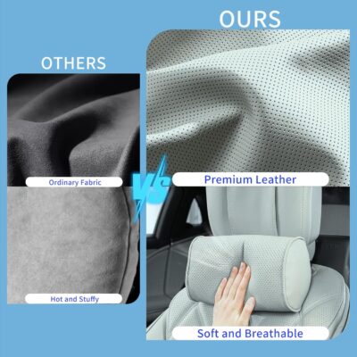 Car Headrest Pillow for Driving - Luxury Leather 100% Memory Foam, Ergonomic Neck Support - Universal Fit Head Rest Travel Pillow for Most Cars, Home & Office, Gray, 2 Pack - Image 4