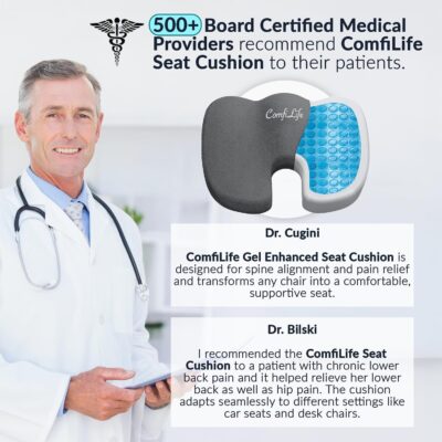 ComfiLife Premium Gel & Memory Foam Seat Cushion – Doctor Recommended Office Chair Cushion, Car Seat Cushion – Chair Cushions for Back & Sciatica Pain Relief – Seat Cushions for Office Desk (Charcoal) - Image 3