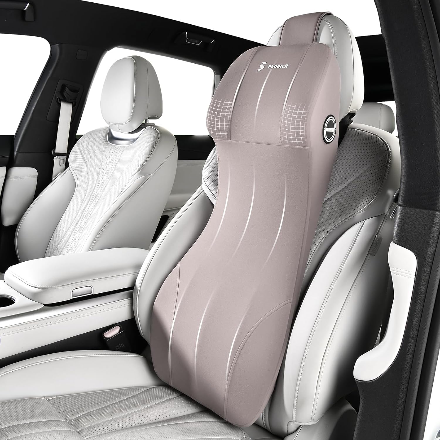81XEkcwvArL._AC_SL1500_.jpg FLORICH Lumbar Support Pillow and Car Neck Pillow Memory Foam Integrated Lumbar Support Cushion with Headrest Pillow Ergonomic Car Seat Back Support for Head Waist Support Sciatica Pain Relief, Gray - Image 1