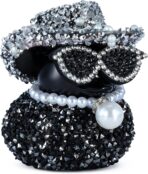 Black Diamond Rubber Duck with White Diamond Hat, Sunglasses & Pearl Necklace - Funny Car Dashboard Decor Accessory, Premium PVC Material