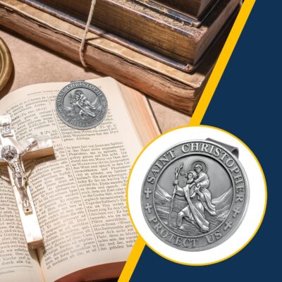 St Christopher Medal for Car, Visor Clips for Cars, Raised Lettering Saint Christopher Medal for Car Visor, Gift for Drivers, Car Travel Accessories for Long Trips Families, Friends - Image 3