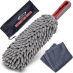 Car Duster Interior by TAKAVU, 360° Microfiber Fingers, Unbreakable Comfort Handle, Lint and Scratch Free, Include Microfiber Towel, for Car & Home Use, The Best Auto Accessories Gray