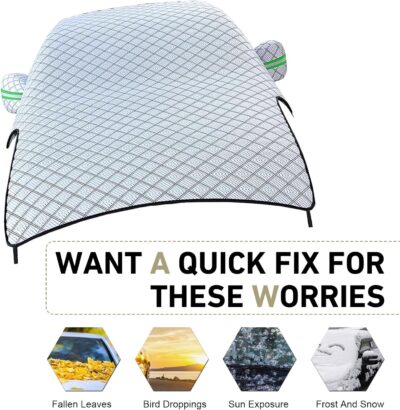 Car Cover Waterproof All Weather, Outdoor Hood Protection, Foldable Protective Shield with Windproof Fixed Strap, Universal Car Snow Cover (Silver) - Image 5