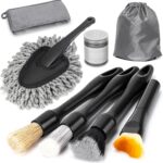 8PCS Car Detailing Brush Set, Interior Car Cleaning Kit with Dash Duster, 4 Detailing Brushes (Soft to Hard), Microfiber Towel, Cleaning Gel, for Vents, Dashboard & Leather Seats