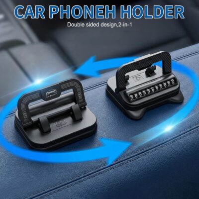 2-in-1 Car Dashboard Phone Mount with Roll-Up License Plate Holder, Adjustable 360° Viewing, Shockproof Anti-Slip Silicone Cradle, No-Installation Dash Stand for All Smartphones - Image 6