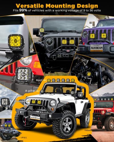 Auxbeam XP-Ultra Series 5" 110W LED Pod Lights, Hyper Spot Beam, Amber White Cube Offroad Lights, Dual Color Lens Covers, Off-Road Amber Fog Spotlight, Pair - Image 7