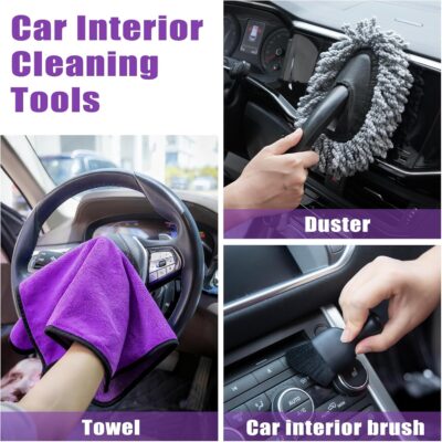 AUTODECO Windshield Cleaner Tool, 17Pcs Car Interior Detailing Kit, Detailing Brush, Towels, Duster, Car Cleaning Kit Interior for RVs, Truck, Trailer (Purple) - Image 6