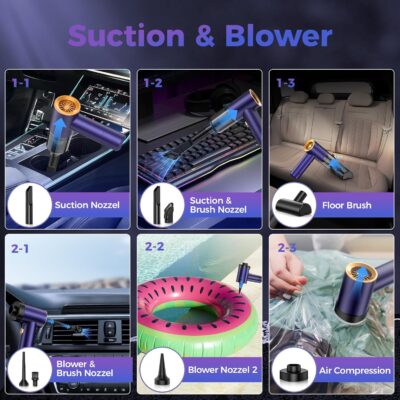 Vizeusvac Handheld Car Vacuum Portable Cordless,18000PA High Power Vacuum Cleaner with Brushless Motor.7 in 1 Mini Hand Held Vacuum Rechargeable AirDuster/Blower for Car,Home,Ofice,Pet - Image 6