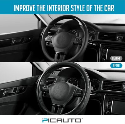PIC AUTO Steering Wheel Cover, Black Piping Leather, Sports Carbon Fiber and Super Breathable Leather, Universal 14.5-15.5 Inch Anti-Slip Steering Wheels Accessories for Men & Women - Image 5