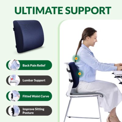 Back Support Pillow for Office Chair and Car Seat,Lumbar Support for Office,Charcoal Memory Foam Back Cushion-Breathable Mesh Cover,Double Adjustable Straps,Dark Blue - Image 4