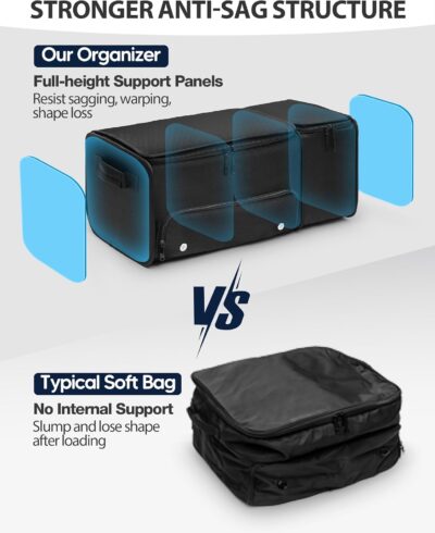 Golf Trunk Organizer with Built-in Hard Frame & Insulated Cooler Compartment, Ventilated Shoe Storage for 2 Pairs(Up to Mens US 11), Car Trunk Locker for Balls, Tees, Polos, Gloves - Black - Image 4